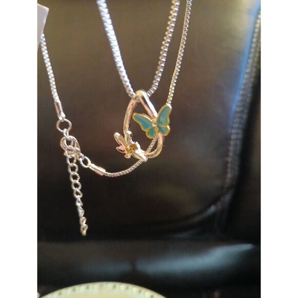 925 Sterling Silver Teardrop Blue Enamel Butterfly & Daisy Flower Necklace - Picture 10 of 10